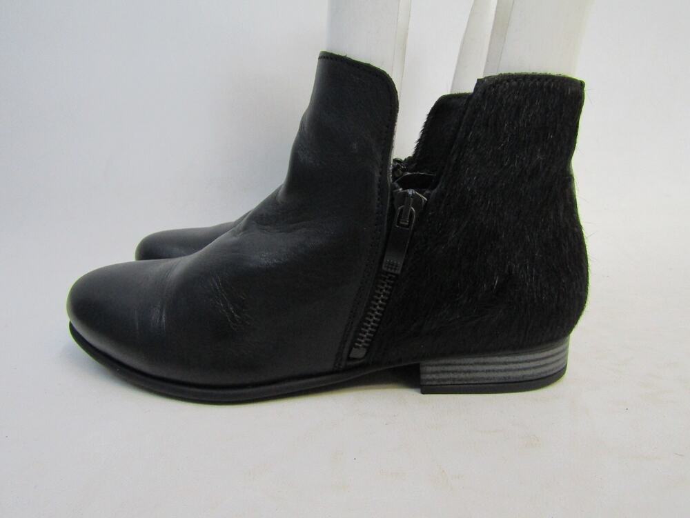 Eric Michael Womens Size 35 EUR Black Leather Pony Hair Zip Ankle Fashion Boots